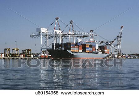Stock Photo - Container ship in dock Melbourne Australia. Fotosearch