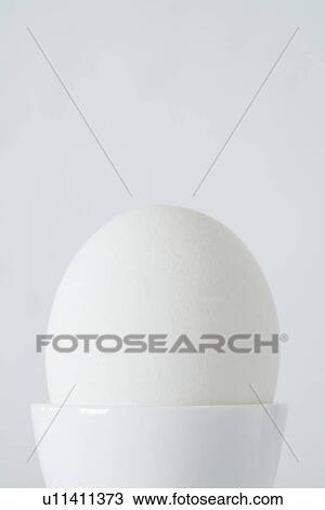 Stock Image - Egg in egg cup close up studio shot. Fotosearch