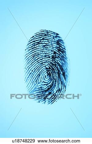 Stock Photo - Fingerprint on blue background. Fotosearch
