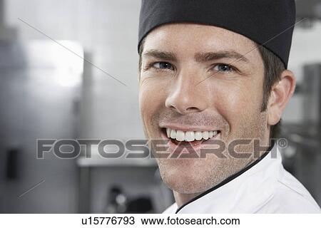 Male chef smiling close-up portrait View Large Photo Image Stock Image - Male chef smiling close-up portrait. Fotosearch