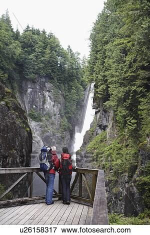 Man and woman watching waterfall back view View Large Photo Image Stock Photo - Man and woman watching waterfall back view. Fotosearch