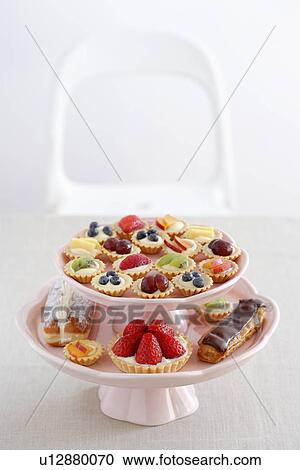 pastry and different cupcakes on serving plate elevated view View Large Photo Image Stock Image - pastry and different cupcakes on serving plate elevated view. Fotosearch