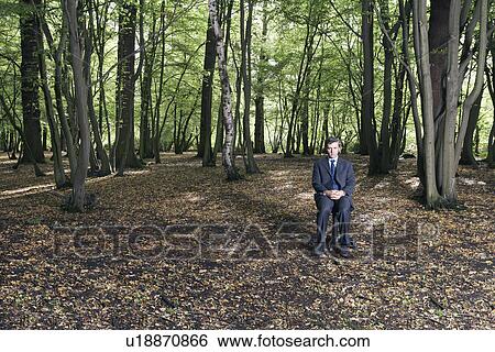 Portrait of business man sitting on office chair in middle of forest View Large Photo Image Stock Photograph - Portrait of business man sitting on office chair in middle of forest. Fotosearch