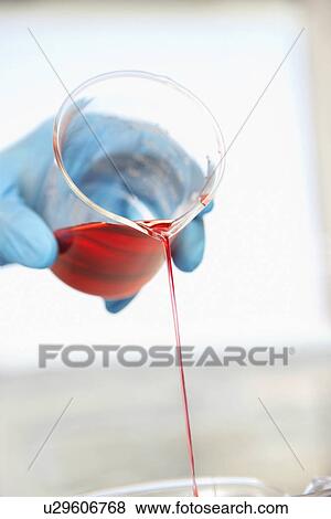 Scientist pouring red liquid from beaker close-up of hand View Large Photo Image Stock Photo - Scientist pouring red liquid from beaker close-up of hand. Fotosearch