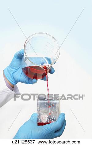 Scientist pouring red liquid into beaker close-up of hands View Large Photo Image Stock Photo - Scientist pouring red liquid into beaker close-up of hands. Fotosearch