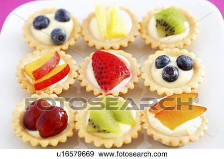 Selection of mini fruit cupcakes elevated view View Large Photo Image Stock Photo - Selection of mini fruit cupcakes elevated view. Fotosearch