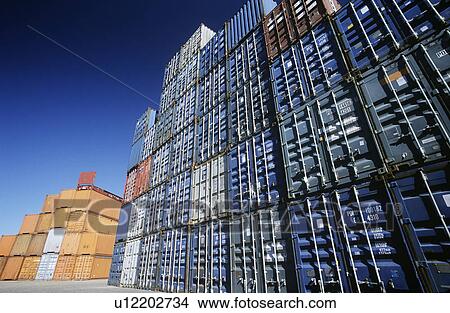 Picture - Shipping container in storage yard. Fotosearch