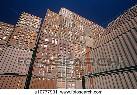 Stock Image - Shipping container in storage yard. Fotosearch