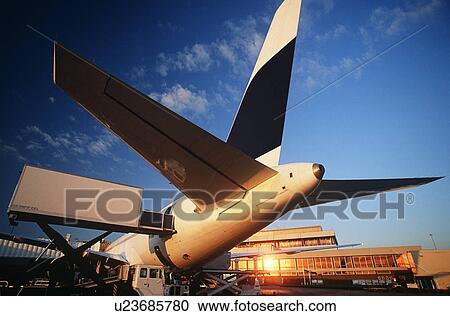 Tail fin of airplane at airport sunset View Large Photo Image Stock Image - Tail fin of airplane at airport sunset. Fotosearch