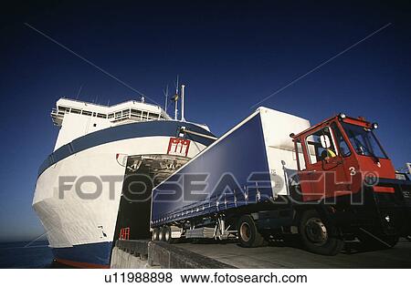 Truck exiting ferry Port Melbourne Victoria Australia View Large Photo Image Stock Photo - Truck exiting ferry Port Melbourne Victoria Australia. Fotosearch