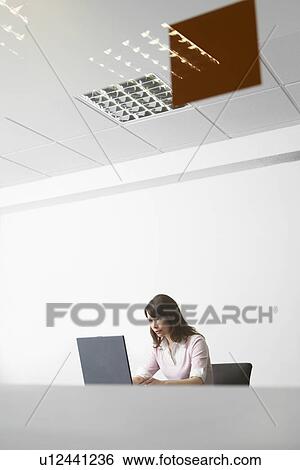 Woman working on laptop in office View Large Photo Image Stock Photograph - Woman working on laptop in office. Fotosearch