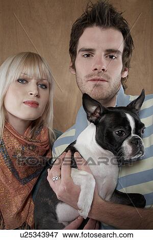 Young couple with French Bulldog portrait View Large Photo Image Stock Photo - Young couple with French Bulldog portrait. Fotosearch