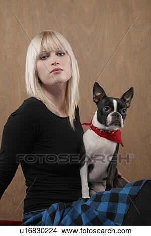Young woman with French Bulldog on lap View Large Photo Image Picture - Young woman with French Bulldog on lap. Fotosearch