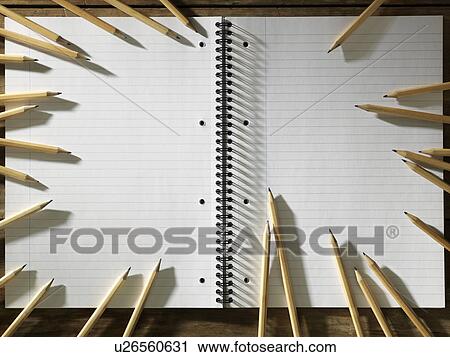 Stock Image - Blank Pad of Paper and Ring of Sharpen Pencils. Fotosearch