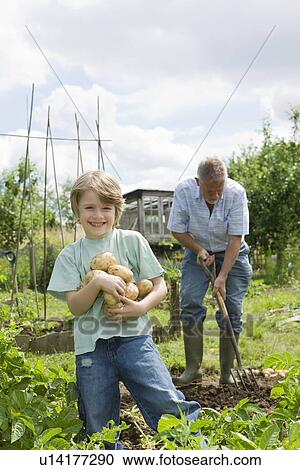 Boy gardening with grandfather View Large Photo Image Stock Image - Boy gardening with grandfather. Fotosearch