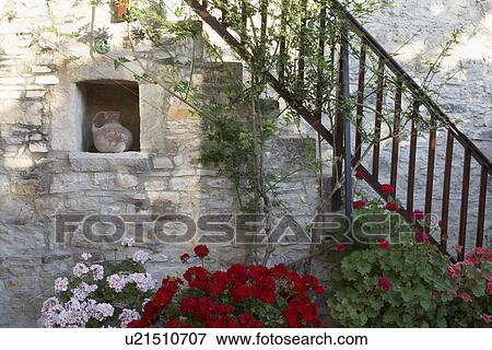 Stock Photo - Cyprus Courtyard of Mediterranean village house. Fotosearch
