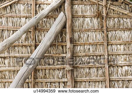 Stock Photo - Dubai UAE Detail of wood thatch houses on display at Heritage Village in Bur Dubai. Fotosearch