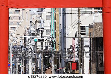 Electrical Lines and Street Light Seen Through Torii Gate View Large Photo Image Stock Image - Electrical Lines and Street Light Seen Through Torii Gate. Fotosearch