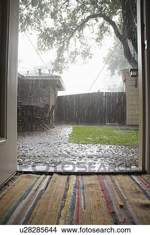 Heavy rain in backyard View Large Photo Image Picture - Heavy rain in backyard. Fotosearch