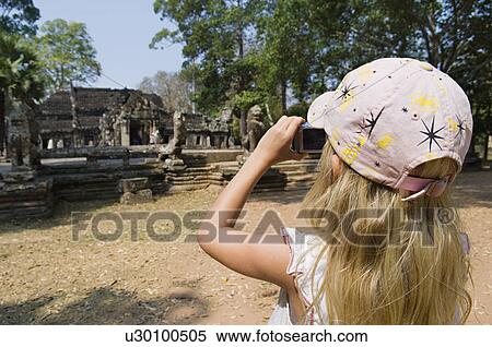 Little Girl Photographing Ancient Temple View Large Photo Image Stock Photography - Little Girl Photographing Ancient Temple. Fotosearch