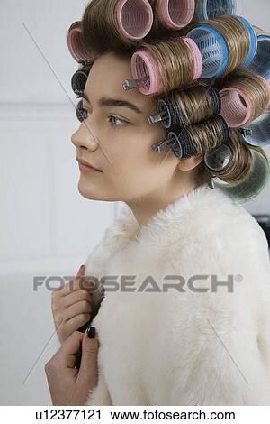 Model in Hair Curlers Wearing Fur Coat View Large Photo Image Stock Image - Model in Hair Curlers Wearing Fur Coat. Fotosearch