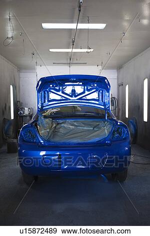 Rear of blue painted car in garage View Large Photo Image Stock Photo - Rear of blue painted car in garage. Fotosearch