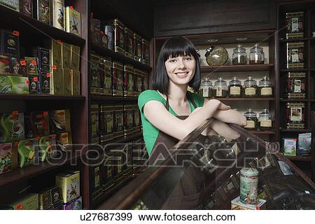Salesperson in Tea Shop View Large Photo Image Stock Photo - Salesperson in Tea Shop. Fotosearch