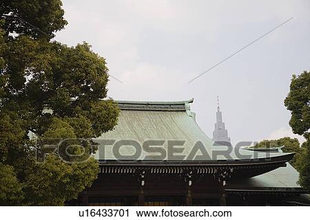 Skyscraper Behind Meiji Shrine View Large Photo Image Stock Image - Skyscraper Behind Meiji Shrine. Fotosearch