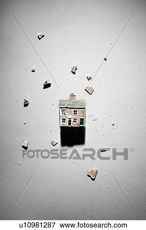 Smashed model house View Large Photo Image Stock Photo - Smashed model house. Fotosearch