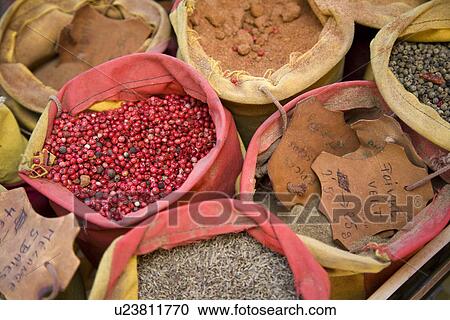 Stock Image - Spices in sacks. Fotosearch