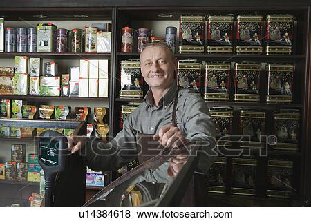 Tea Shop Owner in Store View Large Photo Image Stock Photo - Tea Shop Owner in Store. Fotosearch