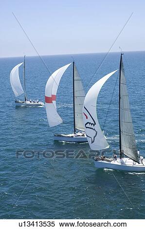 Three yachts compete in team sailing event California View Large Photo Image Stock Photography - Three yachts compete in team sailing event California. Fotosearch