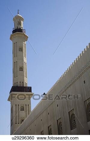 Stock Image - UAE Dubai The Grand Mosque and minaret in Bur Dubai. Fotosearch