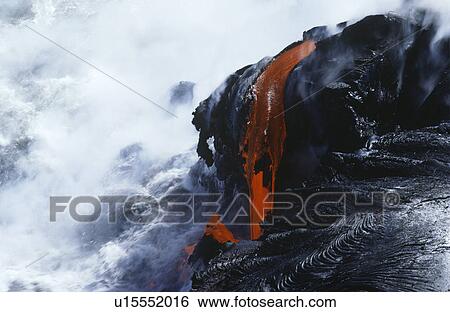 USA Hawaii Big Island Volcanos National Park cooling lava and surf View Large Photo Image Stock Photograph - USA Hawaii Big Island Volcanos National Park cooling lava and surf. Fotosearch