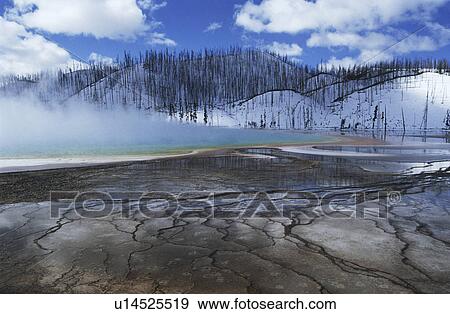 USA Wyoming Yellowstone National Park Grand Prismatic Spring mist over hot spring in winter landscape View Large Photo Image Stock Photo - USA Wyoming Yellowstone National Park Grand Prismatic Spring mist over hot spring in winter landscape. Fotosearch