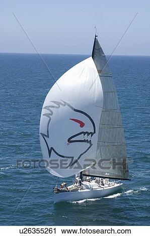 Stock Image - Yacht competes in team sailing event California. Fotosearch