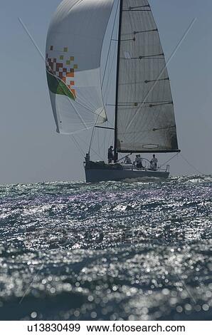 Stock Photo - Yacht competes in team sailing event California. Fotosearch