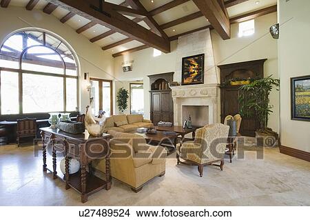 Picture - Beamed living room in Palm Springs home. Fotosearch