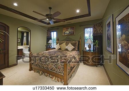 Bedroom interior with ceiling fan View Large Photo Image Stock Image - Bedroom interior with ceiling fan. Fotosearch