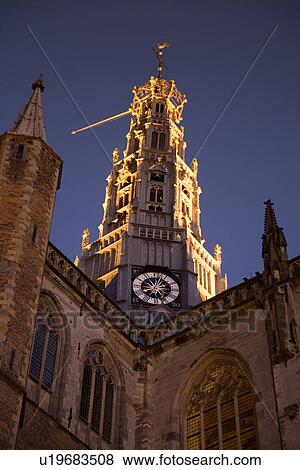 Church exterior illuminated at night View Large Photo Image Stock Photo - Church exterior illuminated at night . Fotosearch