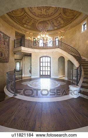 Circular entrance hallway and staircase with handrail Palm Springs View Large Photo Image Picture - Circular entrance hallway and staircase with handrail Palm Springs. Fotosearch