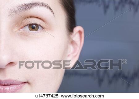 Close up of cropped woman face sound wave graph in background View Large Photo Image Stock Photography - Close up of cropped woman face sound wave graph in background. Fotosearch