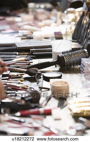 Stock Image - Cosmetics range on dressing table. Fotosearch