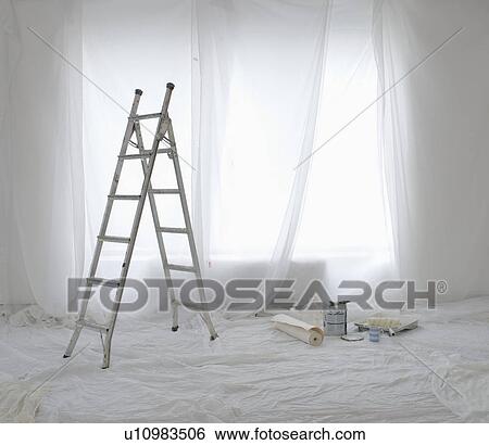 Empty room covered in dust sheets prepared for painting and decorating View Large Photo Image Stock Photograph - Empty room covered in dust sheets prepared for painting and decorating. Fotosearch