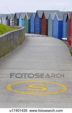 Stock Photography - Herne Bay Kent UK beach huts. Fotosearch