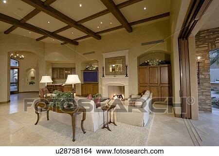 Picture - Illuminated interior of luxurious residence. Fotosearch