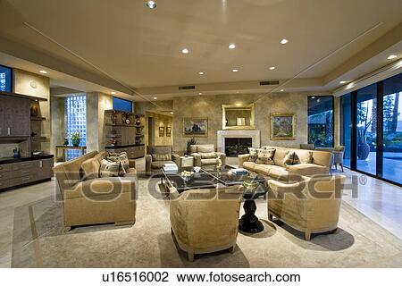 Illuminated modern residence interior View Large Photo Image Stock Image - Illuminated modern residence interior. Fotosearch