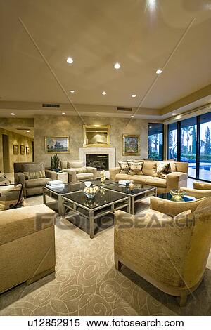 Illuminated modern residence interior View Large Photo Image Stock Photography - Illuminated modern residence interior. Fotosearch