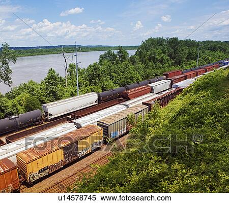 Stock Photography - Kansas USA freight trains elevated view. Fotosearch