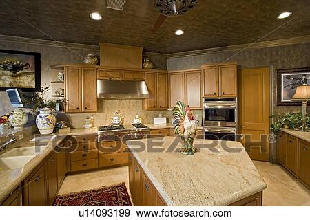 Kitchen decorated with rustic figurines and vases View Large Photo Image Stock Photo - Kitchen decorated with rustic figurines and vases. Fotosearch
